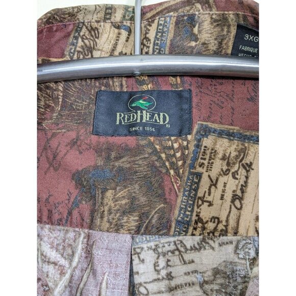 Red Head Button Down Shirt Mens 3XL Hunting Theme Long Sleeve Maroon Cotton - Picture 5 of 5